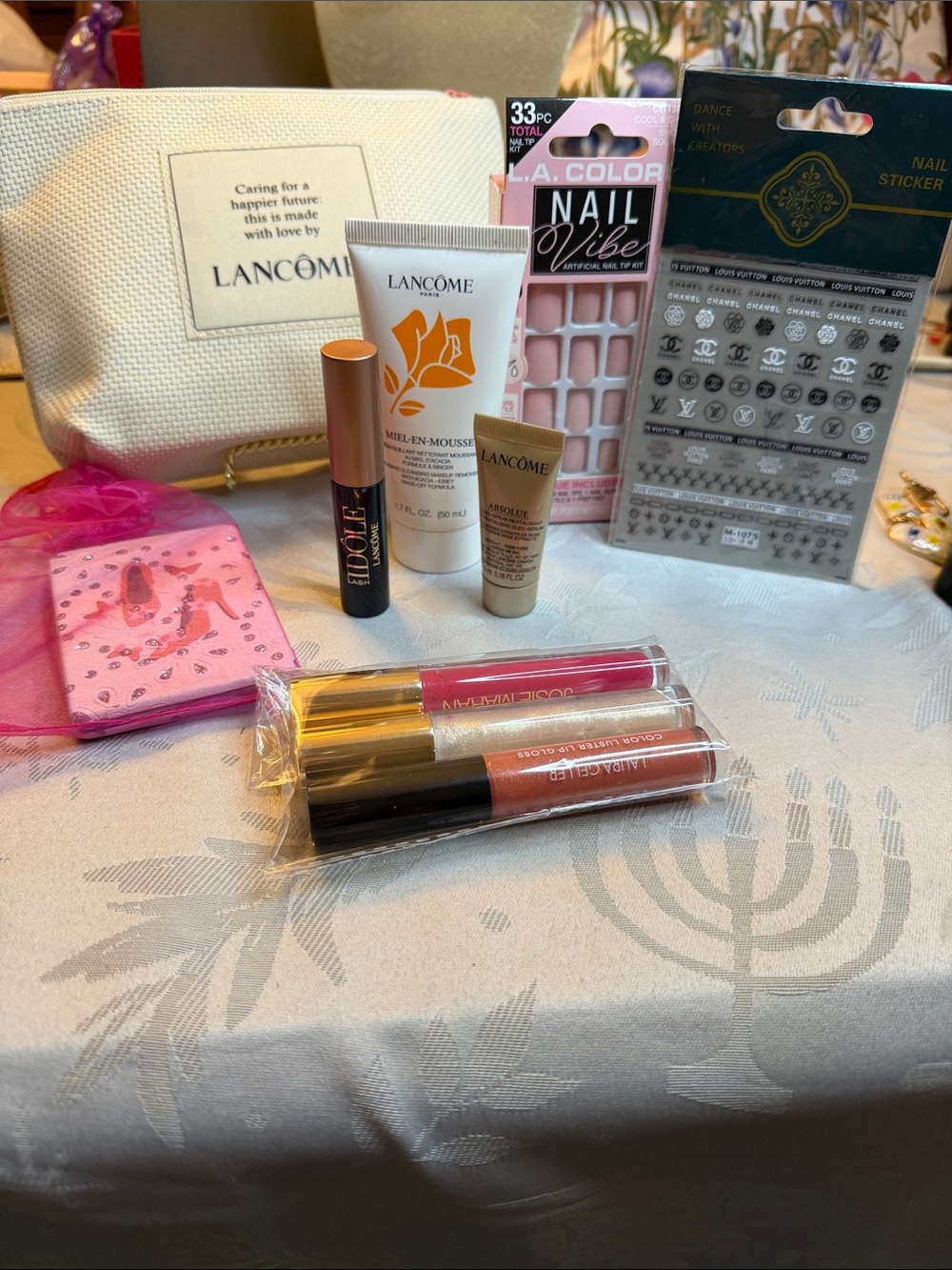 Lancôme Lip Gloss Trio in Pink, Rose and Nude with Cosmetic Pouch